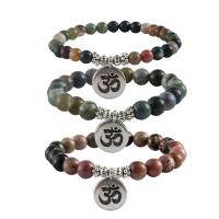 Gemstone Moss Agate & Rhodochrosite Bracelets Natural Stone with Zinc Alloy Charms fashion jewelry & Unisex Sold Per Approx 7.5 Inch Strand