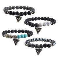 Gemstone Bracelets Natural Black Lava & Turquoise & Hematite with Zinc Alloy Charms fashion jewelry & Unisex Sold Per Approx 7.9 Inch Strand