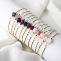 Gemstone Bracelets, Brass, with Natural Stone, plated, fashion jewelry, more colors for choice, 250x8mm, Sold Per Approx 9.8 Inch Strand