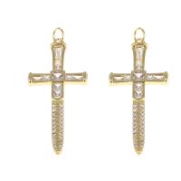Cubic Zirconia Micro Pave Brass Pendant Cross gold color plated micro pave cubic zirconia nickel lead & cadmium free Approx 3mm Sold By PC