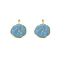 Brass Jewelry Pendants, Round, gold color plated, enamel, blue, nickel, lead & cadmium free, 18x13x4mm, Hole:Approx 2mm, Sold By PC