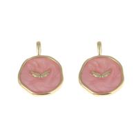 Brass Jewelry Pendants, Round, gold color plated, enamel, pink, nickel, lead & cadmium free, 18x13x4mm, Hole:Approx 2mm, Sold By PC
