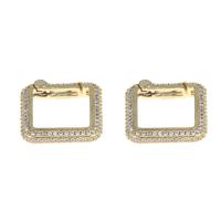 Brass Jewelry Clasps, Square, gold color plated, micro pave cubic zirconia, nickel, lead & cadmium free, 18x18x3mm, Sold By PC