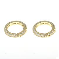 Brass Snap Clasp, Round, gold color plated, micro pave cubic zirconia, nickel, lead & cadmium free, 19x19x3mm, Sold By PC