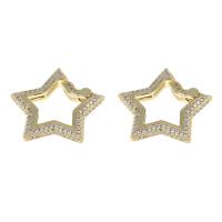 Brass Snap Clasp, Star, gold color plated, micro pave cubic zirconia, nickel, lead & cadmium free, 22x23x3mm, Sold By PC