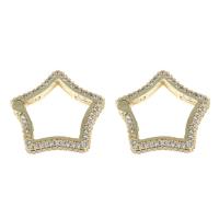 Brass Snap Clasp, Star, gold color plated, micro pave cubic zirconia, nickel, lead & cadmium free, 32x32x3mm, Sold By PC