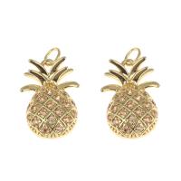 Cubic Zirconia Micro Pave Brass Pendant, Pineapple, gold color plated, micro pave cubic zirconia, nickel, lead & cadmium free, 20x13x5mm, Hole:Approx 3mm, Sold By PC
