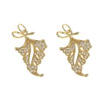 Cubic Zirconia Micro Pave Brass Pendant, Leaf, gold color plated, micro pave cubic zirconia, nickel, lead & cadmium free, 23x14x3mm, Hole:Approx 3mm, Sold By PC