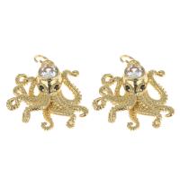 Cubic Zirconia Micro Pave Brass Pendant, Octopus, gold color plated, micro pave cubic zirconia, nickel, lead & cadmium free, 21x20x7mm, Hole:Approx 3mm, Sold By PC