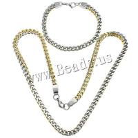 Fashion Stainless Steel Jewelry Sets, bracelet & necklace, plated, curb chain & two tone, 8x6x1.5mm, 8x6x1.5mm, 10Sets/Lot, Sold By Lot