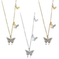 Edelstahl Schmuck Halskette, Schmetterling, plattiert, Modeschmuck & für Frau & mit Strass, keine, 15x12mm,1.5mm, verkauft per 17 ZollInch, 2 ZollInch Strang