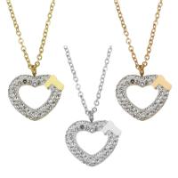 Stainless Steel Jewelry Necklace, Heart, plated, fashion jewelry & for woman & with rhinestone, more colors for choice, 15x15mm,1.5mm, Sold Per 16 Inch, 2 Inch Strand