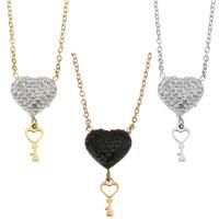 Edelstahl Schmuck Halskette, Herz, plattiert, Modeschmuck & für Frau & mit Strass, keine, 13x16mm,5x11mm,1.5mm, verkauft per 15 ZollInch, 2 ZollInch Strang