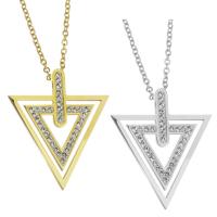 Stainless Steel Jewelry Necklace, Triangle, plated, fashion jewelry & for woman & with rhinestone, more colors for choice, 32x37mm,2mm, Sold Per 18 Inch, 2 Inch Strand