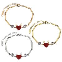 Stainless Steel Jewelry Bracelet, Heart, plated, fashion jewelry & for woman & with rhinestone, more colors for choice, 14.5x14mm,15x3mm, Sold Per 6.5 Inch, 2 Inch Strand