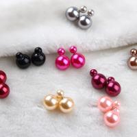 Boucle d'oreille dormeuse en alliage de zinc, avec perle de plastique, Placage, bijoux de mode, plus de couleurs à choisir, 16mm,8mm, Vendu par paire