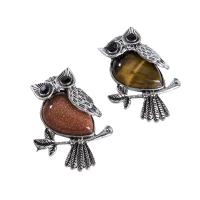 Gemstone Pendants Jewelry Natural Stone with Zinc Alloy Owl polished DIY mixed colors Sold By Bag