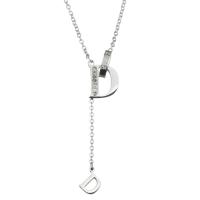 Stainless Steel Jewelry Necklace, silver color plated, fashion jewelry & for woman & with rhinestone, 11x16mm,1.5mm, Sold Per 17 Inch, 2 Inch Strand
