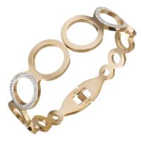 Bracelete de aço inoxidável, banhado, joias de moda & para mulher & com strass, rosa dourado, 18mm,60x48mm, vendido por PC