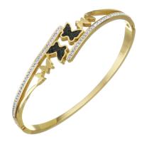 Bracelete de aço inoxidável, banhado, joias de moda & para mulher & com strass, dourado, 14mm,60x50mm, vendido por PC