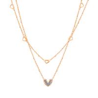 Collier de bijoux en acier inoxydable, avec 2.36inch chaînes de rallonge, Plaqué de couleur d'or rose, bijoux de mode & pavé de micro zircon & pour femme, Vendu par 16.54 pouce brin