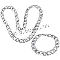 Stainless Steel Bracelet and Necklace, curb chain, original color, 19x13x3mm, Length:Approx 24.5 Inch, 5Set/Lot, Sold By Lot