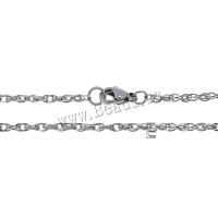 Stainless Steel Necklace Chain, rope chain, original color, 2mm, Length:Approx 19 Inch, 10Strands/Lot, Sold By Lot