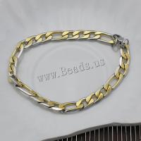 Stainless Steel Jewelry Bracelet, plated, figaro chain & two tone, more colors for choice, 16x7x2mm, 12x7x2mm, Length:Approx 8.5 Inch, 10Strands/Lot, Sold By Lot