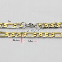 Stainless Steel Chain halskæde, forgyldt, Figaro Kæde & to tone, flere farver til valg, 16x7x2mm, 12x7x2mm, Længde Ca. 24 inch, 10Strands/Lot, Solgt af Lot