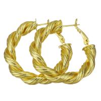 Messing Spring hoop oorbellen, gold plated, voor vrouw, 7x37mm, 10paren/Lot, Verkocht door Lot