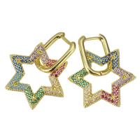 Cubic Zirconia Micro Pave Brass Earring Star plated fashion jewelry & micro pave cubic zirconia & for woman gold nickel lead & cadmium free 32mm Sold By Lot
