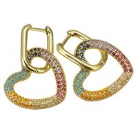 Cubic Zirconia Micro Pave Brass Earring Heart plated fashion jewelry & micro pave cubic zirconia & for woman gold nickel lead & cadmium free 31mm Sold By Lot