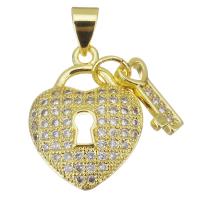 Cubic Zirconia Micro Pave Brass Pendant, Heart, plated, fashion jewelry & micro pave cubic zirconia & for woman, gold, nickel, lead & cadmium free, 14.50x19x3.50mm, Hole:Approx 3.5mm, 10PCs/Lot, Sold By Lot