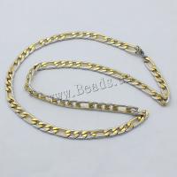 Stainless Steel Chain Necklace, plated, figaro chain & two tone, 15x7x2mm, 11x7x2mm, Length:Approx 24 Inch, 10Strands/Lot, Sold By Lot