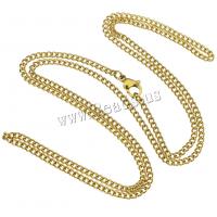 Stainless Steel Chain Necklace, gold color plated, twist oval chain, 3x2.50x1.50mm, Length:Approx 24 Inch, 5Strands/Lot, Sold By Lot