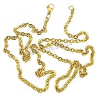 Stainless Steel Chain halskæde, guldfarve belagt, oval kæde, 4x3.50x0.50mm, Længde Ca. 24 inch, 5Strands/Lot, Solgt af Lot