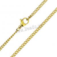 Stainless Steel Chain Necklace, gold color plated, curb chain, 3x2.50x1mm, Length:Approx 24 Inch, 5Strands/Lot, Sold By Lot