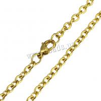 Stainless Steel Chain halskæde, guldfarve belagt, oval kæde, 5x4x4mm, Længde Ca. 24 inch, 5Strands/Lot, Solgt af Lot