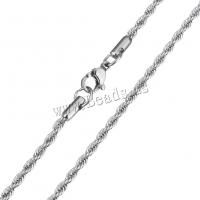 Chaîne collier , acier inoxydable, chaîne de corde, couleur originale, 2.50mm, Longueur:Environ 27 pouce, 5Strandstoron/lot, Vendu par lot