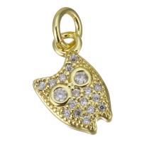Cubic Zirconia Micro Pave Brass Pendant, Owl, plated, fashion jewelry & micro pave cubic zirconia & for woman, gold, nickel, lead & cadmium free, 9x13.50x2.50mm, Hole:Approx 3mm, 10PCs/Lot, Sold By Lot