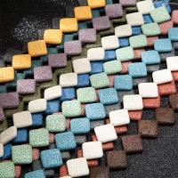 Natürliche Lava Perlen, Quadrat, DIY, gemischte Farben, 32mm, verkauft von Strang