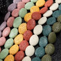 Perles de lave naturelle, lave volcanique, ovale, DIY, couleurs mélangées, 26mm, Vendu par brin