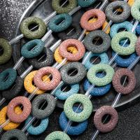 Natural Lava Beads, Donut, DIY, mixed colors, 30mm, Sold By Strand