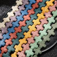 Natural Lava Beads Cross DIY mixed colors 25mm Sold By Strand