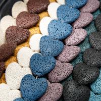 Natürliche Lava Perlen, Herz, DIY, gemischte Farben, 30mm, verkauft von Strang