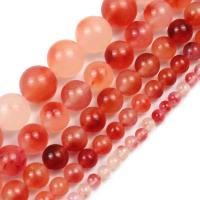 Natural Chalcedony Bead, Carnelian, Round, polished, DIY & different size for choice, reddish orange, Sold By Strand