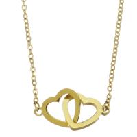 Edelstahl Schmuck Halskette, Herz, plattiert, Modeschmuck & für Frau, Goldfarbe, 12x10mm,1.5mm, verkauft per 16 ZollInch, 2 ZollInch Strang