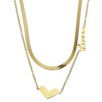 Mode-Multi-Layer-Halskette, Edelstahl, plattiert, Modeschmuck & für Frau, Goldfarbe, 15.5x7mm,1.5mm,2.5mm, verkauft per 16 ZollInch, 2 ZollInch Strang