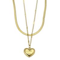 Mode-Multi-Layer-Halskette, Edelstahl, Herz, plattiert, Modeschmuck & für Frau, Goldfarbe, 14x13.5mm,1.5mm,2.5mm, verkauft per 15 ZollInch, 2 ZollInch Strang