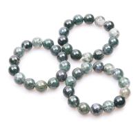 Agate Jewelry Bracelet, Moss Agate, Round, polished, for woman, green, 14mm, 14PCs/Strand, Sold Per 7.716 Inch Strand